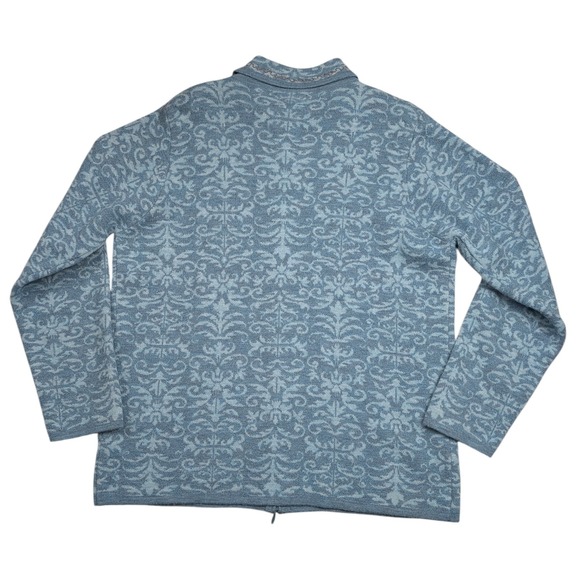 Pendleton Virgin Wool Full Zip Cardigan Sweater Women Large Teal Granny Paisley - Picture 7 of 8